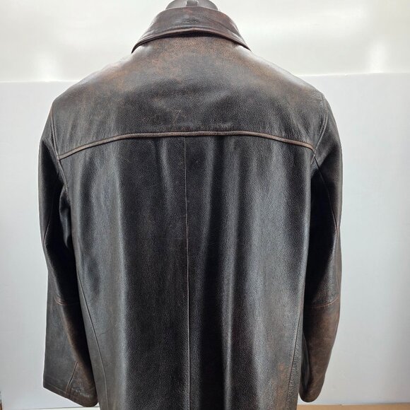 Vtg Men’s Eddie Bauer Leather Coat Jacket Distressed Brown L Quilted Liner Long - Picture 2 of 14